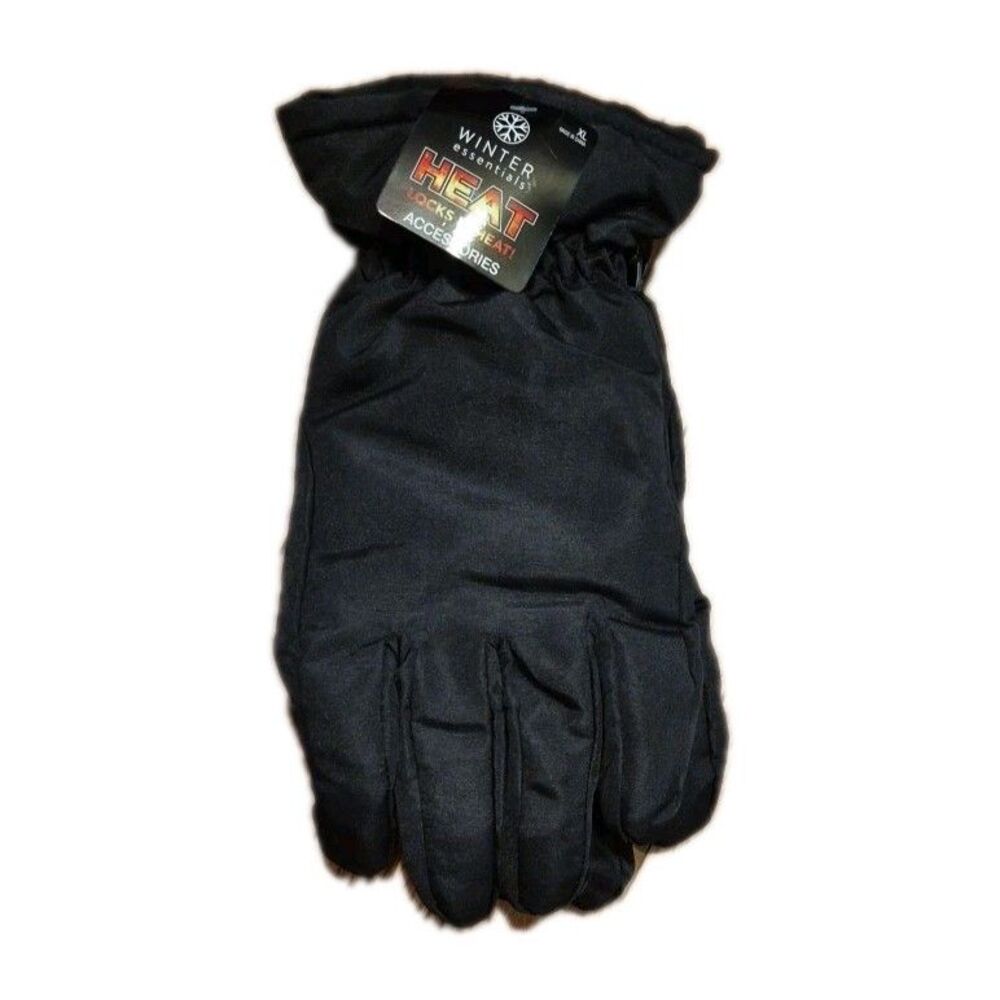 Winter Essentials Gloves Thick Water Resistant Mens XL Black Palm Finger Grip